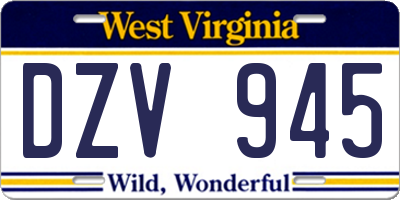 WV license plate DZV945