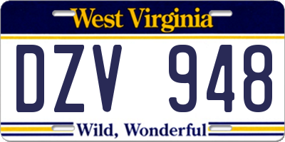 WV license plate DZV948