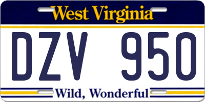 WV license plate DZV950