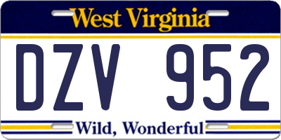 WV license plate DZV952