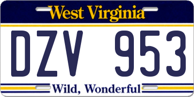 WV license plate DZV953