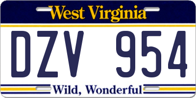 WV license plate DZV954