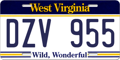 WV license plate DZV955