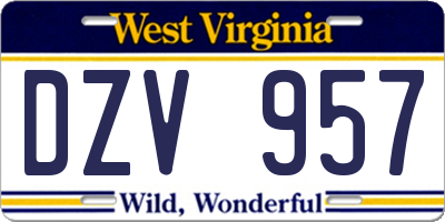 WV license plate DZV957