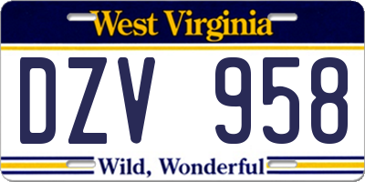 WV license plate DZV958