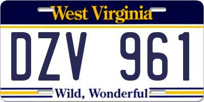 WV license plate DZV961