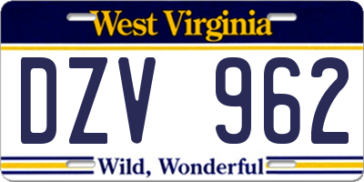 WV license plate DZV962