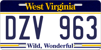 WV license plate DZV963