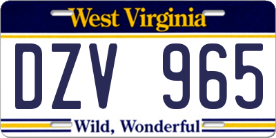 WV license plate DZV965