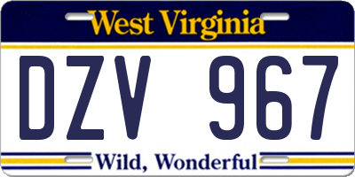 WV license plate DZV967