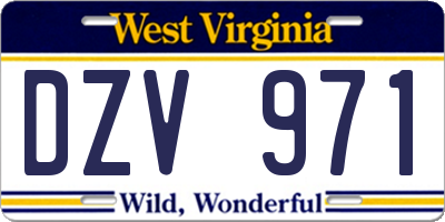 WV license plate DZV971