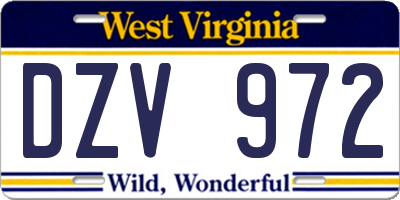 WV license plate DZV972