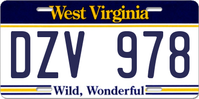 WV license plate DZV978