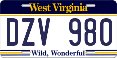 WV license plate DZV980