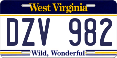 WV license plate DZV982