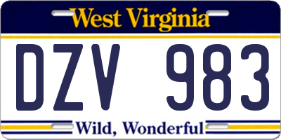 WV license plate DZV983