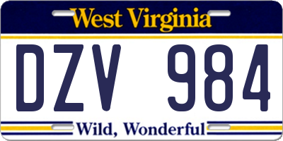 WV license plate DZV984