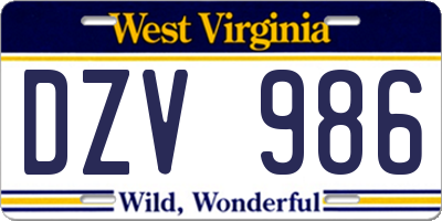 WV license plate DZV986