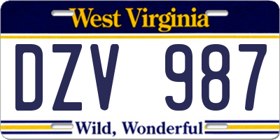 WV license plate DZV987