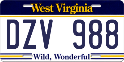 WV license plate DZV988