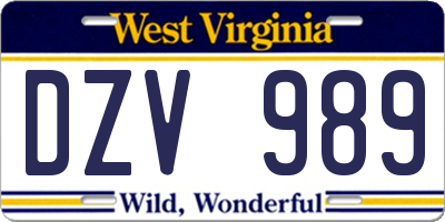 WV license plate DZV989