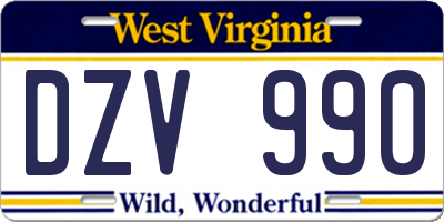 WV license plate DZV990