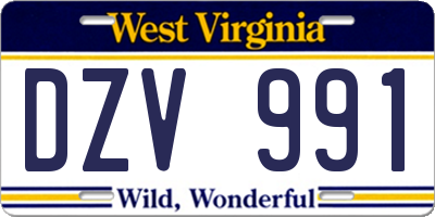 WV license plate DZV991