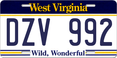 WV license plate DZV992