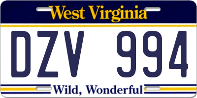 WV license plate DZV994