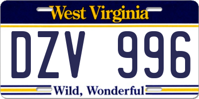 WV license plate DZV996