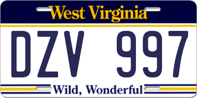 WV license plate DZV997