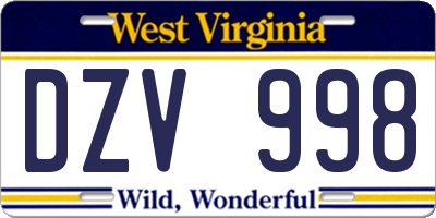 WV license plate DZV998