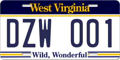 WV license plate DZW001