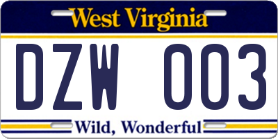 WV license plate DZW003