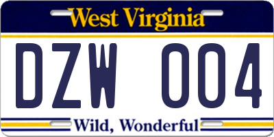 WV license plate DZW004