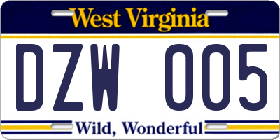 WV license plate DZW005