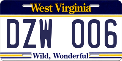 WV license plate DZW006