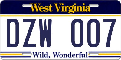 WV license plate DZW007