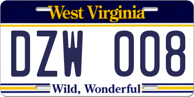 WV license plate DZW008