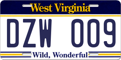 WV license plate DZW009