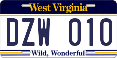 WV license plate DZW010