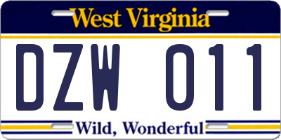 WV license plate DZW011