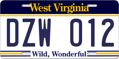 WV license plate DZW012