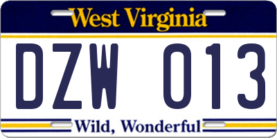 WV license plate DZW013