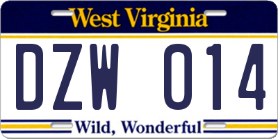 WV license plate DZW014