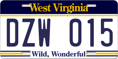 WV license plate DZW015