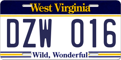 WV license plate DZW016