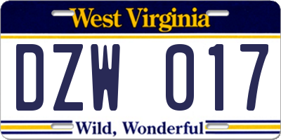 WV license plate DZW017