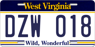 WV license plate DZW018