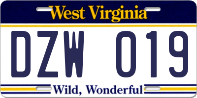 WV license plate DZW019